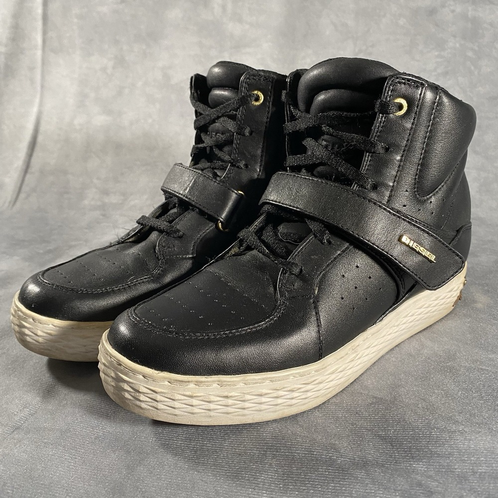 Diesel Black Leather Women's Belair D-Prince high-top sneakers Size 8.5